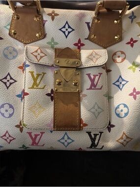 Louis Vuitton Multicolor Monogram White Canvas Tote with Natural Leather Trim